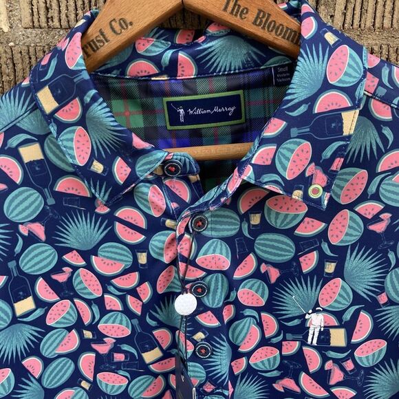 NEW William Murray SMALL Mens Shirt Seed Spitters‎ Polo Watermelon Stretch Golf